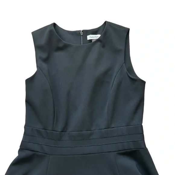 Calvin Klein sleeveless black crepe knit fit flare dress mesh panels size 10 - Picture 6 of 11